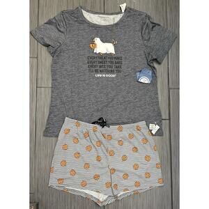 Life Is Good Women’s Pajama Short Set Gray Size Medium Ghost Dog Halloween